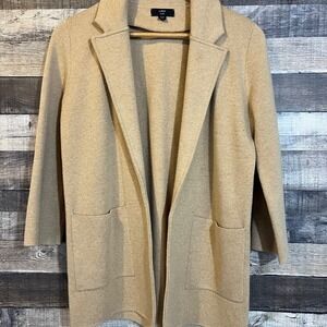 J Crew 365 Tan Brown Sophie Open Front Sweater Blazer Academia Merino Wool Blend